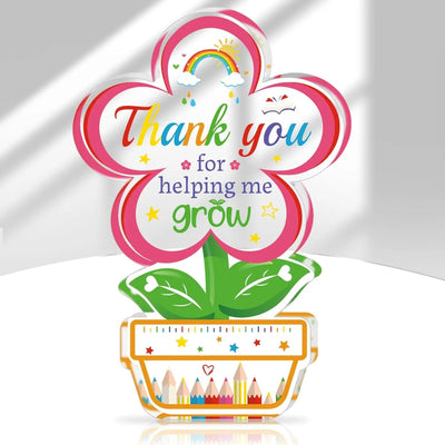 Teacher Appreciation Gifts Keepsake with Bags, Thank You for Helping Me Grow Acrylic Plaque Sign for End of the Year Teacher
