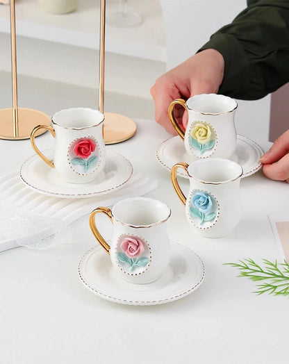 Ceramic rose cup, coffee cup plate set, handmade ceramic flower cup Good Vibrations