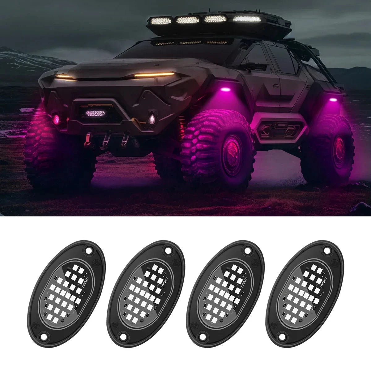 4PCS Car Chassis Light 12V LED Rock Lights 24 High Brightness Ambient Lighting For Polaris Yamaha Can-Am UTV ATV Off Road Jeep Good Vibrations