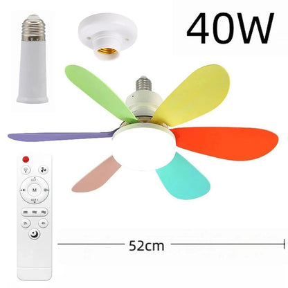 Socket Fan Light with Remote, 20.5in Small Ceiling Fan with LED, E26/27 Cordless Light Screw Fan for Kitchen Bedroom, Small Room Good Vibrations