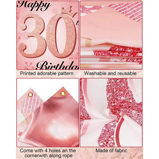 30th 40th 50th Birthday Decorations Women 30th Birthday Balloon Rose Gold Happy Birthday Banner 40th Happy Birthday Balloon Good Vibrations