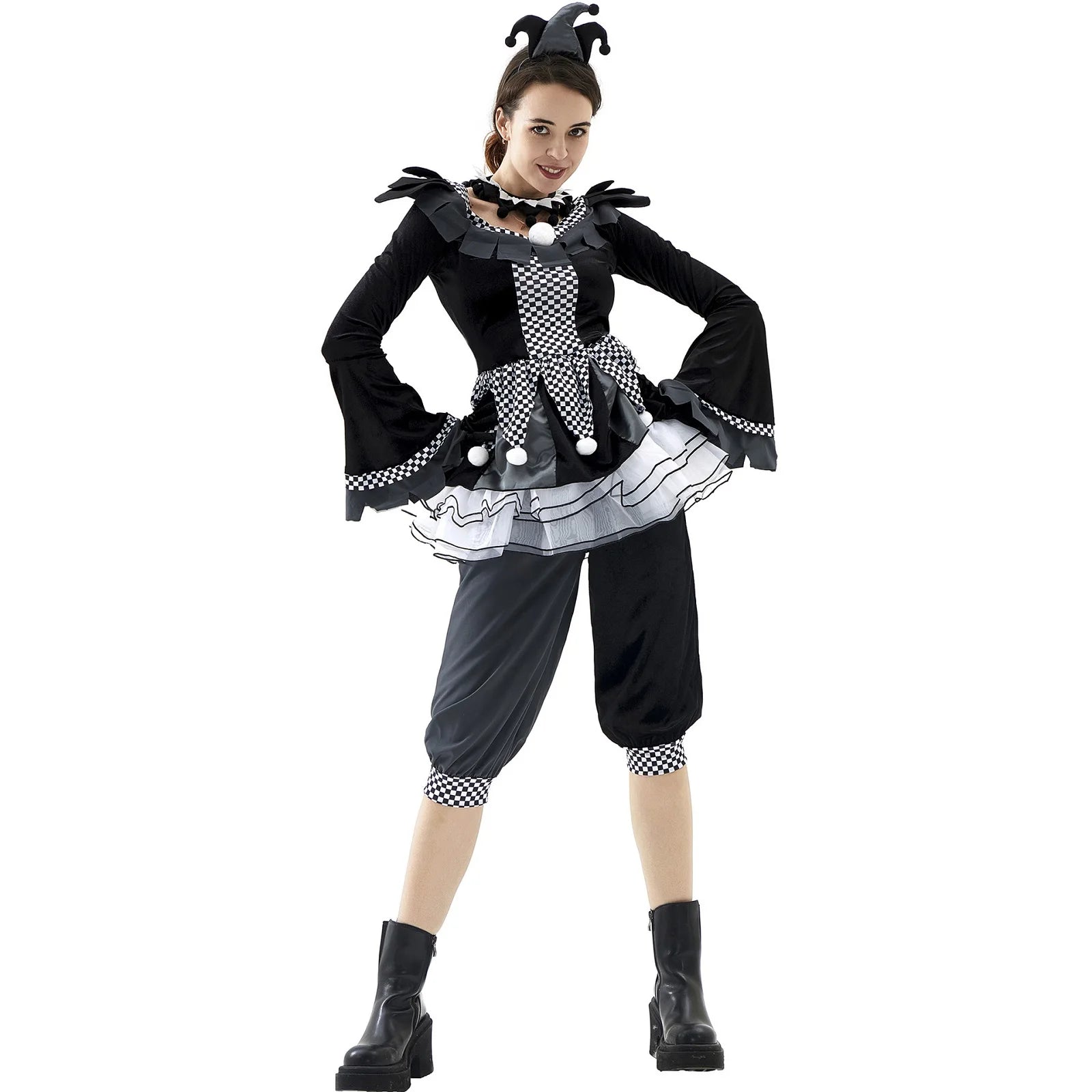 Halloween Women Horrifying Clown Monster Ghost Cosplay Costume Ugly Criminal Murderer Circus Clown Fancy Dress for Girls Good Vibrations
