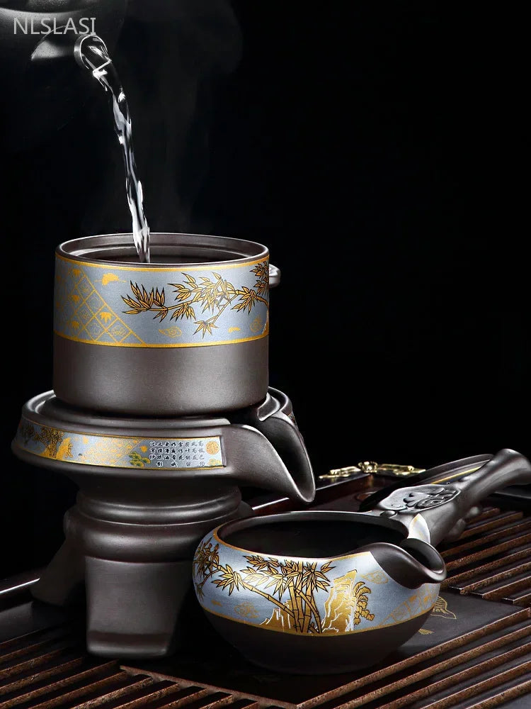 Chinese Purple Clay Tea Infuser Rotary Automatic Water Tea Set Beauty Teapot and Cup Set Traditional Zisha Tea Accessories Good Vibrations