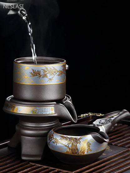 Chinese Purple Clay Tea Infuser Rotary Automatic Water Tea Set Beauty Teapot and Cup Set Traditional Zisha Tea Accessories Good Vibrations