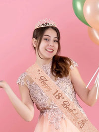 2Pcs/Set Crown and Pearl Pin Set for 18th Birthday - Happy 18th Birthday Sash, Tiara, Cake Topper, Decorations and Gift for Her Good Vibrations