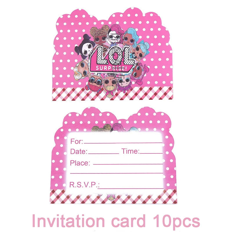 Girl Surprise Theme Backdrop Cute Shiny Doll Birthday Party Decoration Pink Latex Balloon Disposable Tableware Plate Cake Topper Good Vibrations