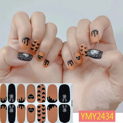 Halloween Nail Stickers Full Cover Adhesive  Nail Polish Wraps Blood Pumpkin Ghost Nail Decals DIY Festival Nail Patch Decors Good Vibrations