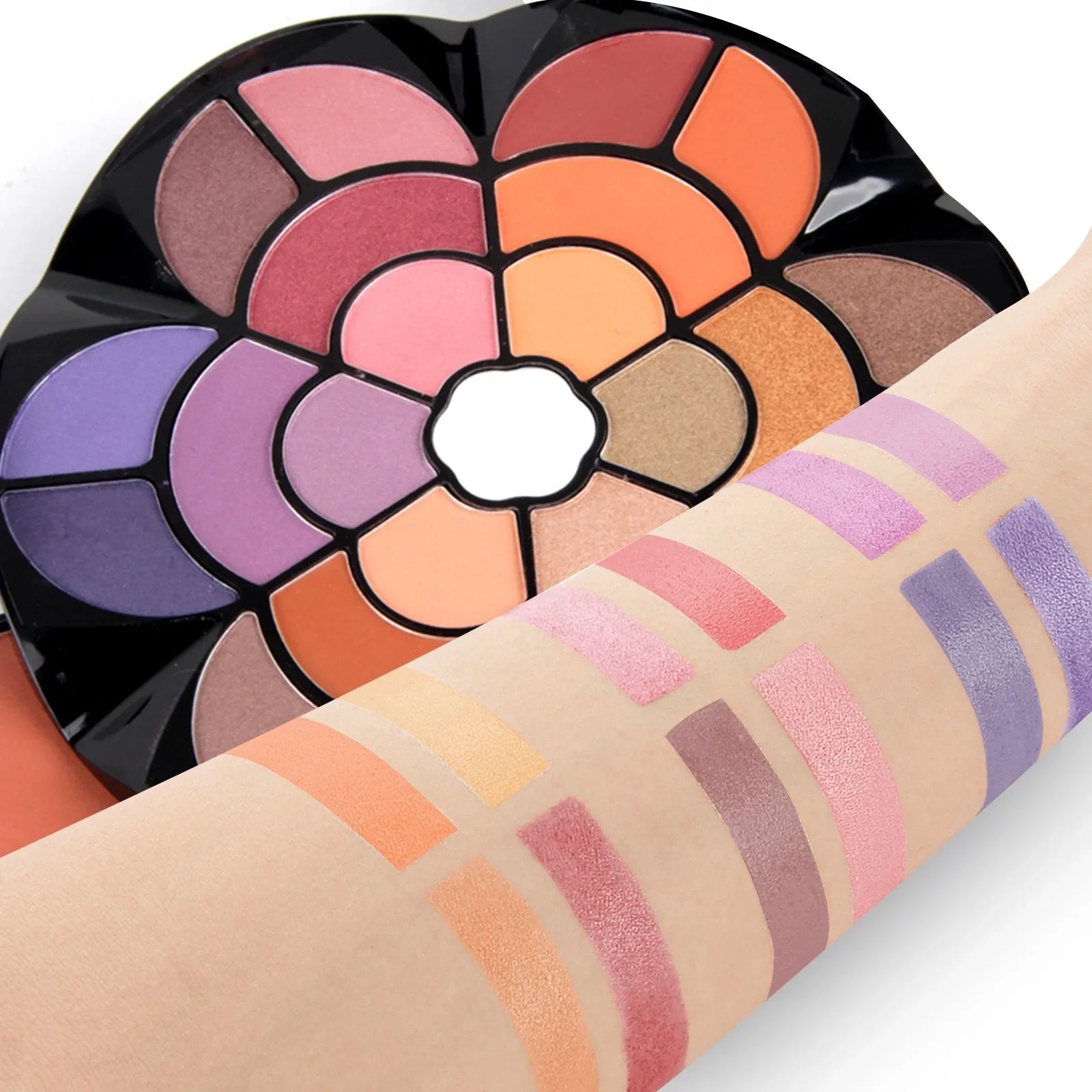 57-Color Petal Makeup Palette with 43 Eyeshadows 4 Eyebrow Powders&Blush&Lipstick And 2 Pressed Powders - All-In-One Beauty Kit Good Vibrations