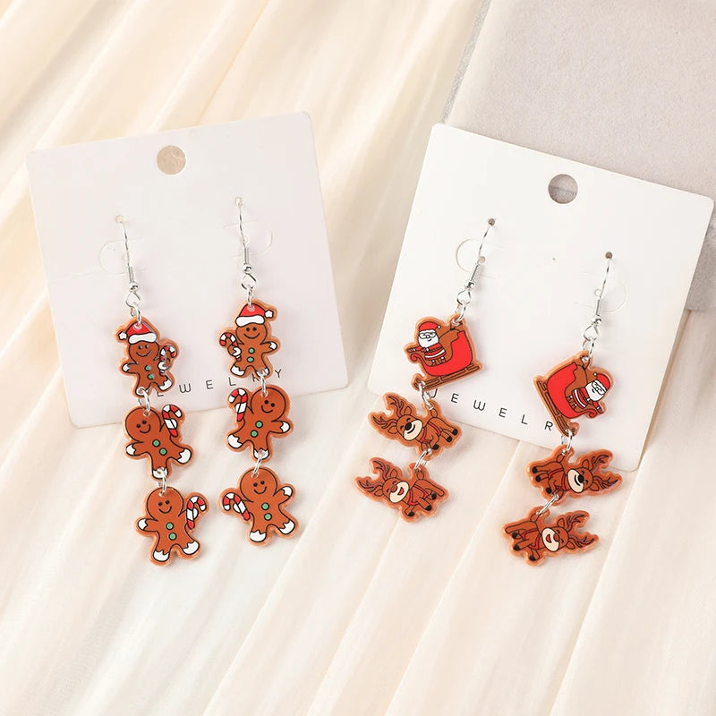 1Pair Christmas Woman Drop Earrings Acrylic Santa Claus Elk Gingerbread Man For Girl Birthday Festival Gift Good Vibrations