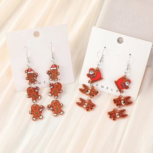 1Pair Christmas Woman Drop Earrings Acrylic Santa Claus Elk Gingerbread Man For Girl Birthday Festival Gift Good Vibrations