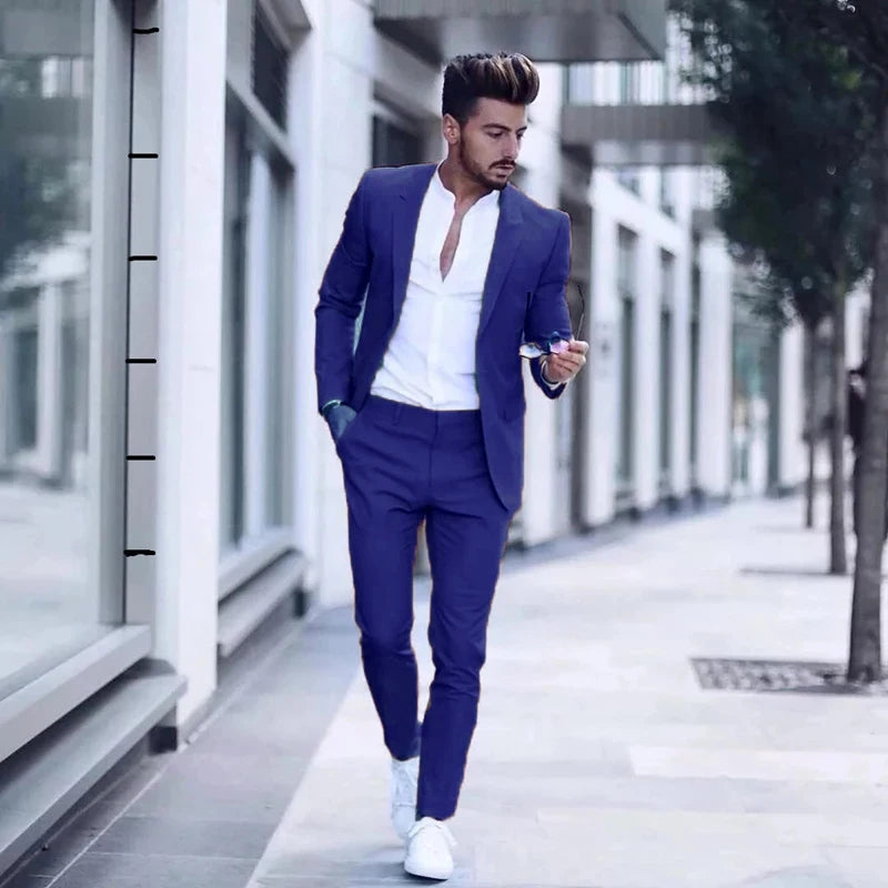 Casual Business Men Suits for Wedding 2 Pieces Suits Man Groom Tuxedos Slim Fit Peak Lapel Terno Masculino Costume Homme Good Vibrations