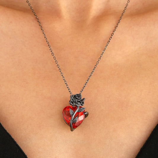 Gothic Rose Red Love Necklace Women's Y2K Jewelry Silver Color Tonebloody Human Heart Pendant Jewelry Personalized Gifts Good Vibrations Adult Super Store