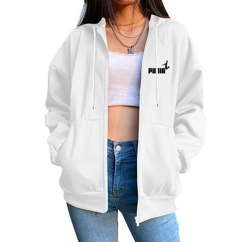 New in Women Tracksuit Trend Printing Hooded Sweatshirts Pants 2Pcs Set Casual Zipper Overcoat Suit Daily Clothing Autumn Winter Good Vibrations