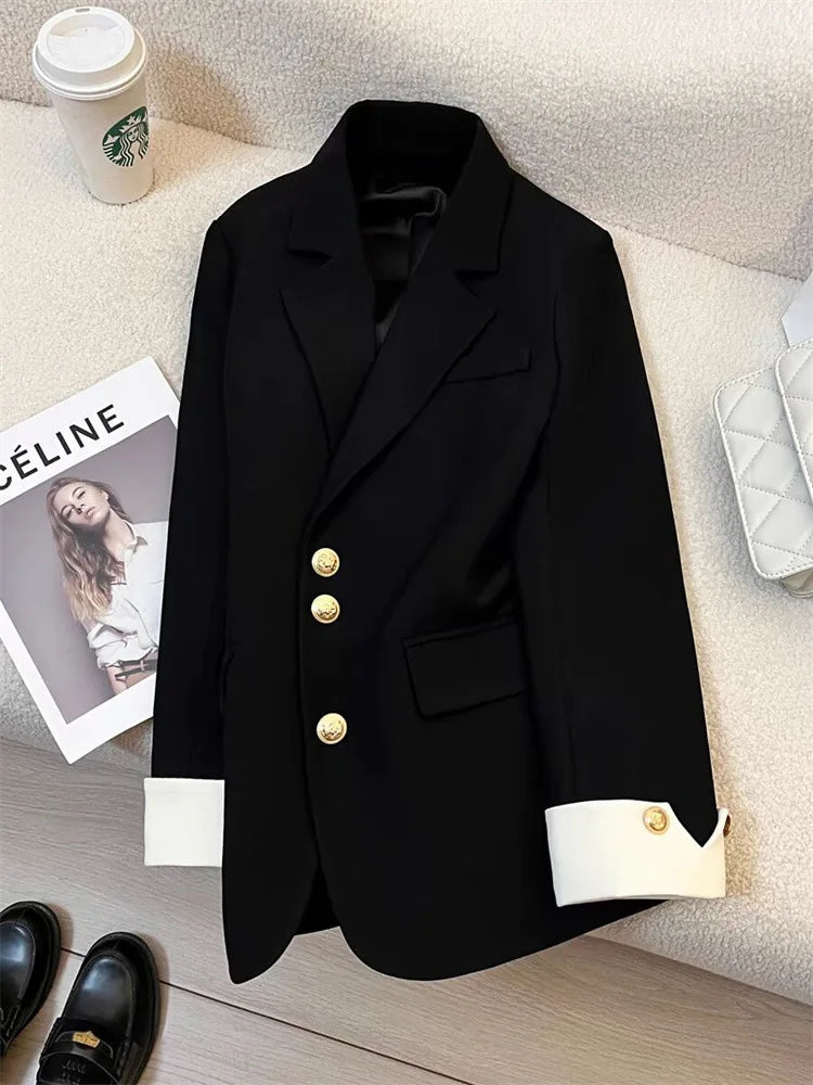 Single Breasted Notched Blazer Jackets Fashion Women Solid Long Sleeve Office Lady Blazers Casual Spring Autumn Female Clothes Good Vibrations