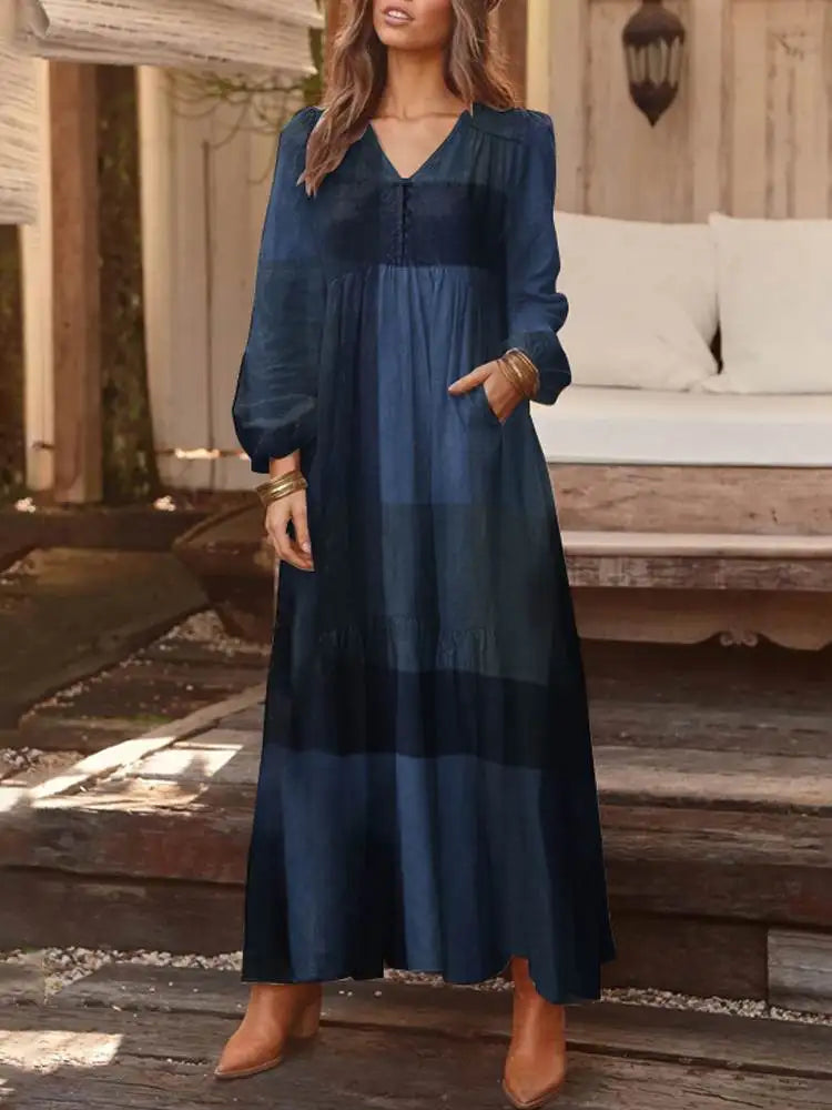 Elegant Women Maxi Shirt Dress ZANZEA Losse Long Sleeve Vestidos Autumn Vintage Ladies Plaid Dress Fashion Robe Good Vibrations