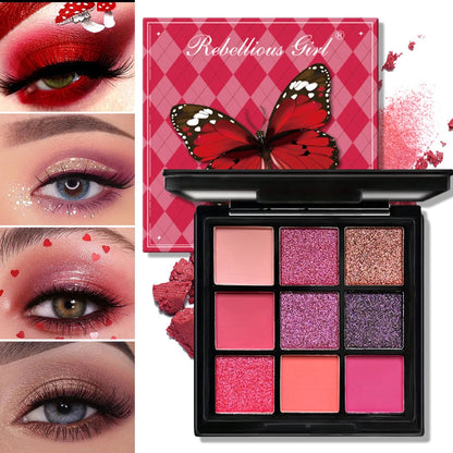 9-Grid Eye Shadow Palette Make-up for Women Glitter Pearlescent Matte Eyeshadow Cosmetics Shimmer Long Lasting Makeup Products Good Vibrations