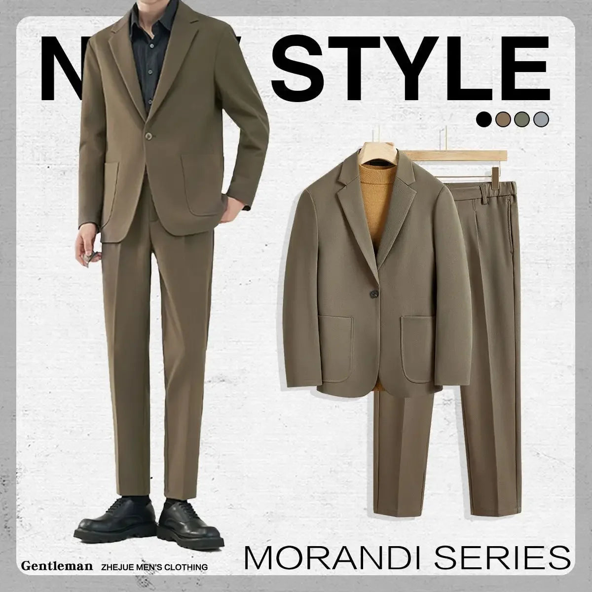 2 Piece Outfit Set Male Solid Color Youth Trends Costumes Ceremony Pants Full Men's Suits and Blazers Clothes Classic Elegant Good Vibrations