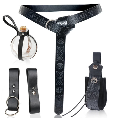 Halloween Costume Accessory Set with Medieval Belt Without Glass bottles and Punching Detail for Renaissance Fairs Good Vibrations