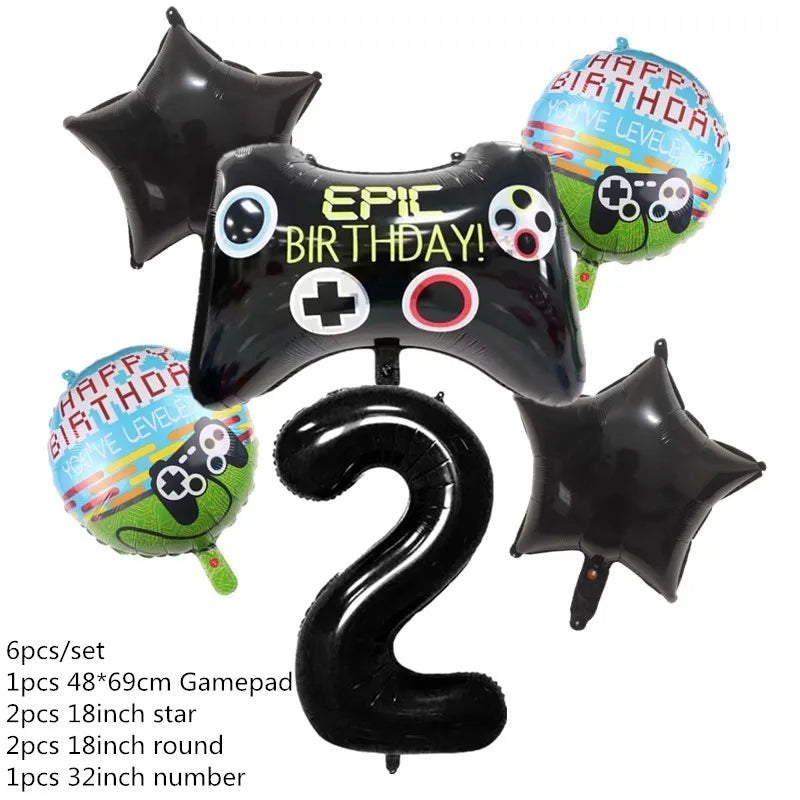 Video Game Party Supplies Set Birthday Decorations Happy Birthday Gaming Backdrop Game On Table Covers Gamer Banner Balloons Good Vibrations