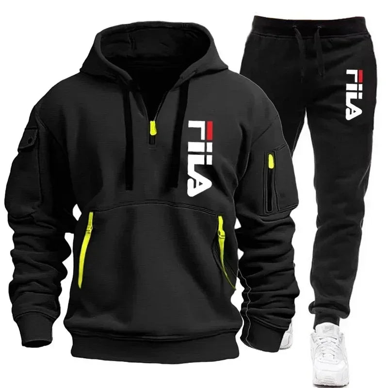 Spring and Autumn street new men's zipper hoodie + pants two-piece set, outdoor multi-pocket men's casual pullover sports suit Good Vibrations