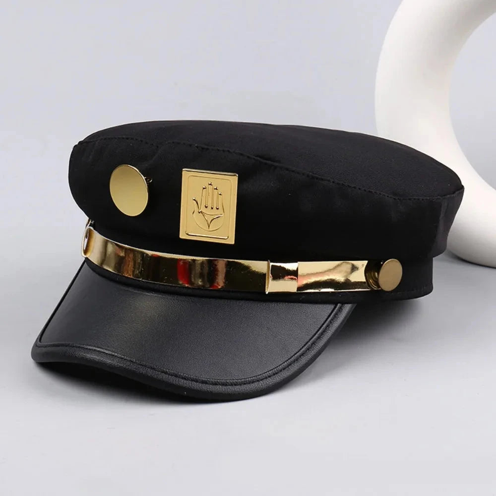 Retro Hip-hop Rivet Leopard Hat Harajuku Punk Y2k Beret Hat Gothic Silver Flat Top Cap for Girls Good Vibrations