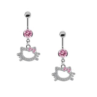 1Pc Stainless Steel Sexy Belly Button Ring For Women,Trendy Pink Cute Cat Design Navel Piercing Jewelry Good Vibrations Adult Super Store