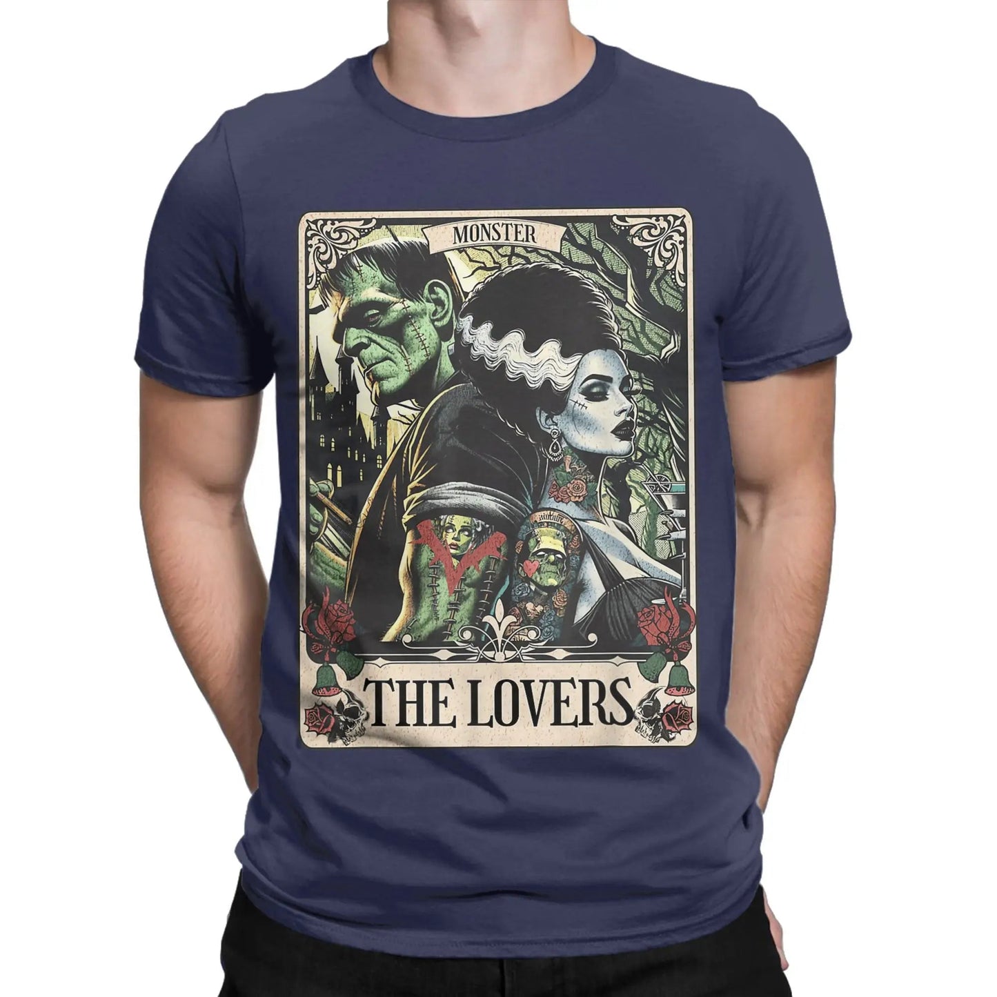 The Monster Frankenstein And Bride Men's T Shirt  Humorous Tees Short Sleeve Crew Neck T-Shirt Pure Cotton Party Clothing Good Vibrations