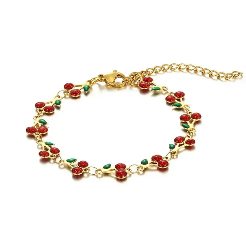 Charm Cherry Bracelet For Women Retro Bohemian Stainless Steel Bracelet For Girls Party Holiday Fashion Jewelry Gift Good Vibrations