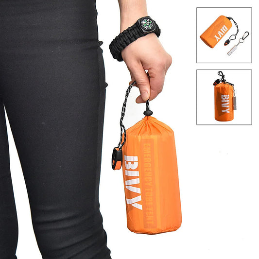 2 Person Emergency Shelter Survival Bivy Tube Tent Kit Thermal Blanket SOS Sleeping Bag Waterproof Survival Equipment Good Vibrations