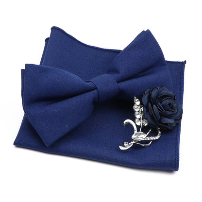 Mens Wedding Bowtie Brooch Set Romantic Solid Color Bamboo Fiber Bowknot Flower Lapel Pin Blue Pink Cravat Suit Shirt Accessory Good Vibrations