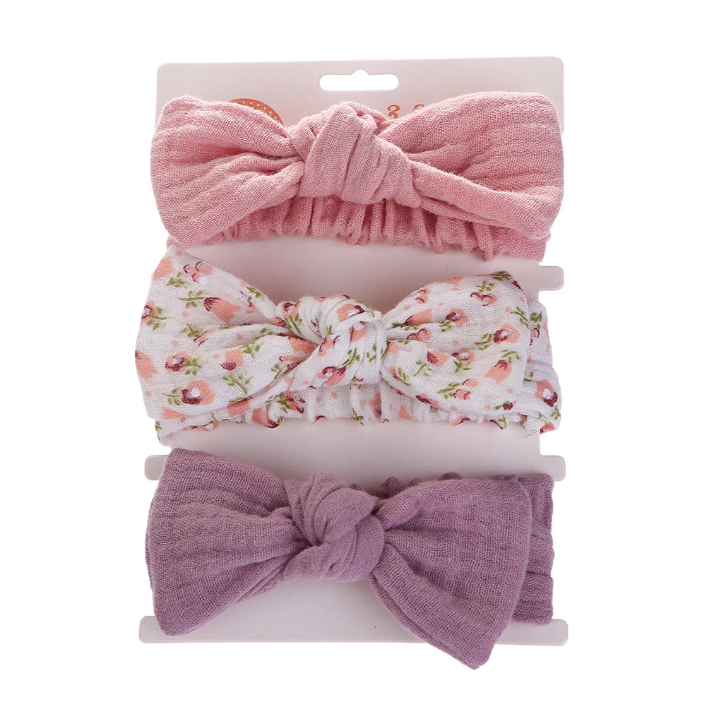 3Pcs/Set Solid Muslin Cotton Linen Baby Headband Elastic Rabbit Ear Hair Band Infant Girl Turban Headwraps Stretch Accessories Good Vibrations