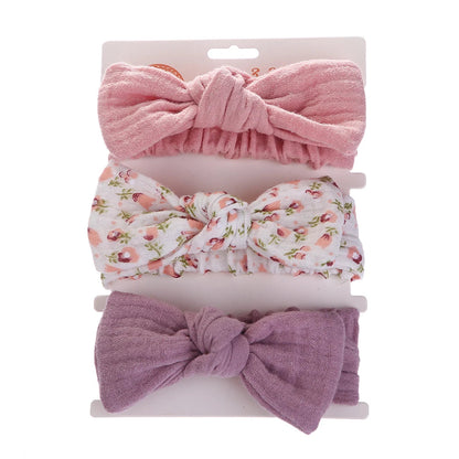 3Pcs/Set Solid Muslin Cotton Linen Baby Headband Elastic Rabbit Ear Hair Band Infant Girl Turban Headwraps Stretch Accessories Good Vibrations