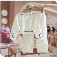 Girls Clothes Sets Spring Autumn Blouses Tops + Pants Outfits For Children Clothes Set Sweet Kids Clothing  4 6 9 T2Pcs Good Vibrations