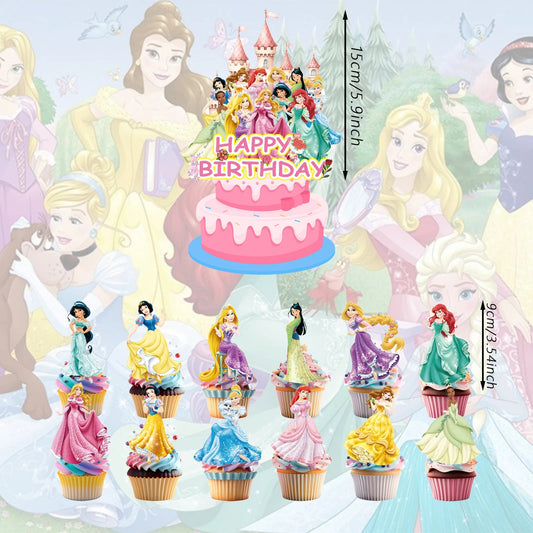 25pcs Princess Cake Topper、Cupcake Toppers, Princess Birthday Decorations，Princess Theme Party Supplies, Princess Birthday Decor Good Vibrations