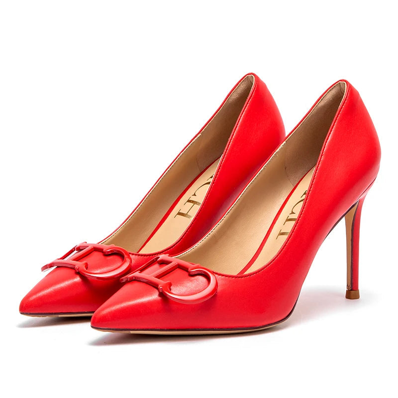 Red high heels 5-8cm pointed fine heel sexy leather shoes with evening dress banquet shoes luxury brands Good Vibrations