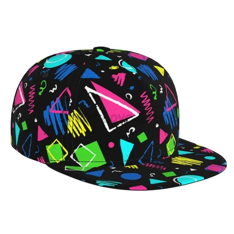 Retro 80s 90s Flat Bill Hat Unisex Snapback Baseball Cap Hip Hop Style Flat Visor Blank Adjustable Black Good Vibrations