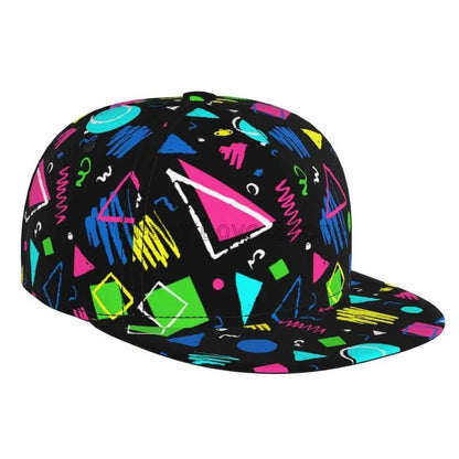 Retro 80s 90s Flat Bill Hat Unisex Snapback Baseball Cap Hip Hop Style Flat Visor Blank Adjustable Black Good Vibrations