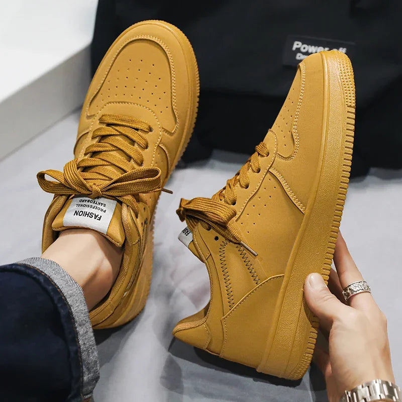 Men's Sneakers Casual Sports Shoes for Men Lightweight PU Leather Breathable Shoe Mens Flat White Tenis Shoes Zapatillas Hombre Good Vibrations