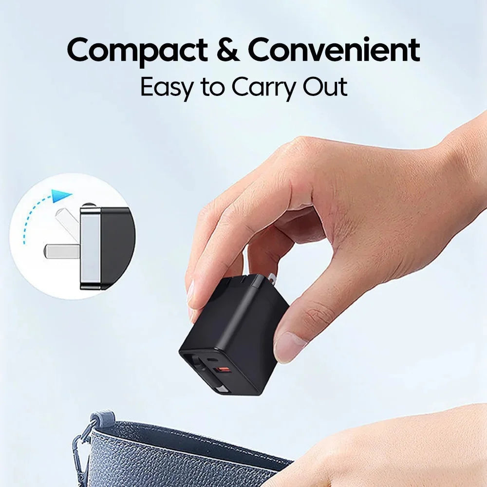 3 In 1 80W GaN Fast Charger Built-in Retractable Type-C Cable USB Type-C Charging Head For Universal USB Charging Power Adapter Good Vibrations