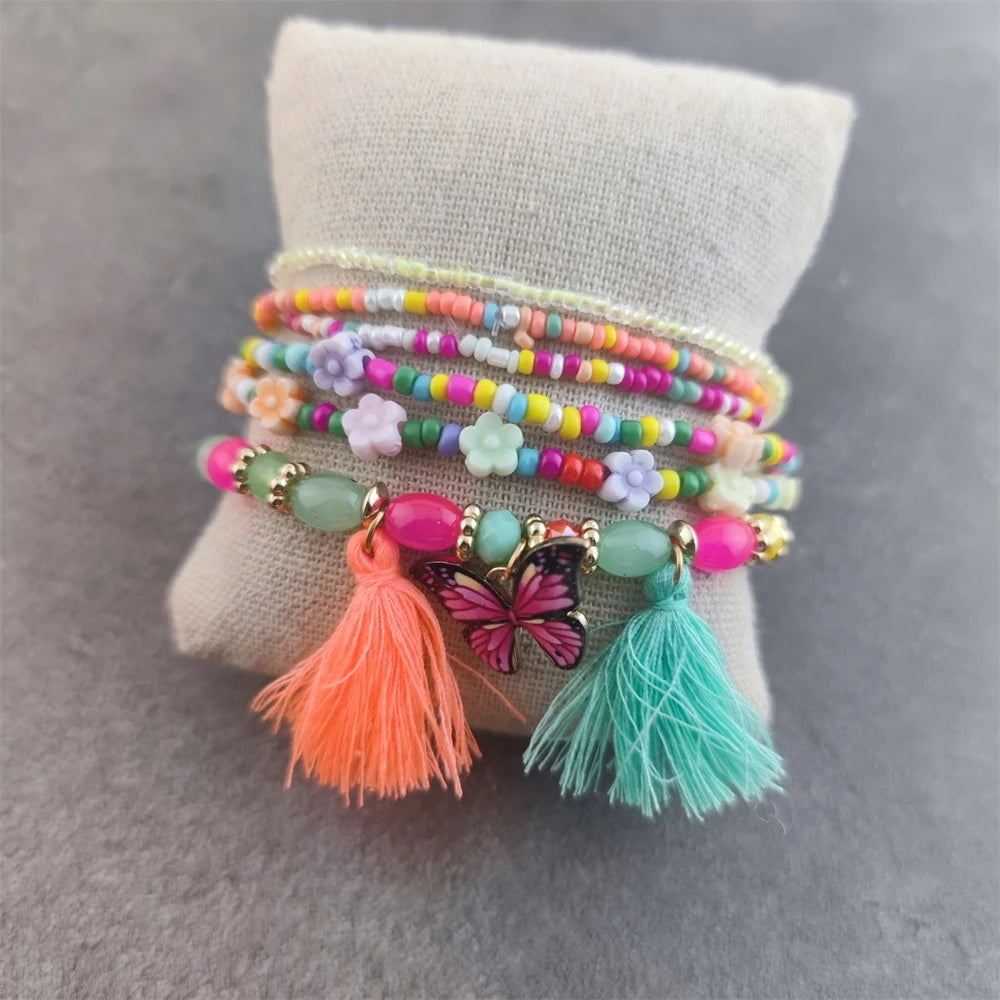 Bracelets Women Evil Eye Bracelet Summer Boho Tassel Chic Beads Pulseras Mujer Bohemian Jewelry Handmade Gift Good Vibrations