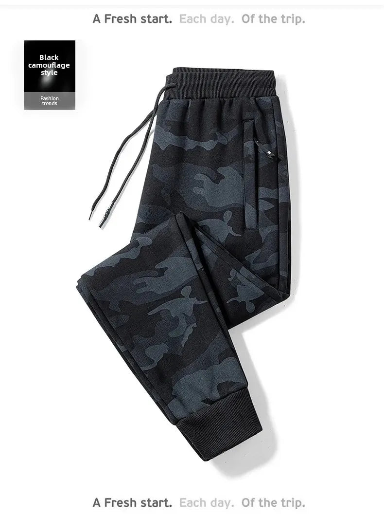2023 Autumn/Winter New Camouflage Bunched Feet Casual Pants Men's Sweatpants Plus Size Small Feet Pants For Fat Men Good Vibrations
