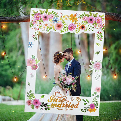 Just Married Photo Booth Frame Props Banner Wedding Decoration Mr Mrs Photobooth Props Latex Balloons Hen Party Bride Groom Good Vibrations