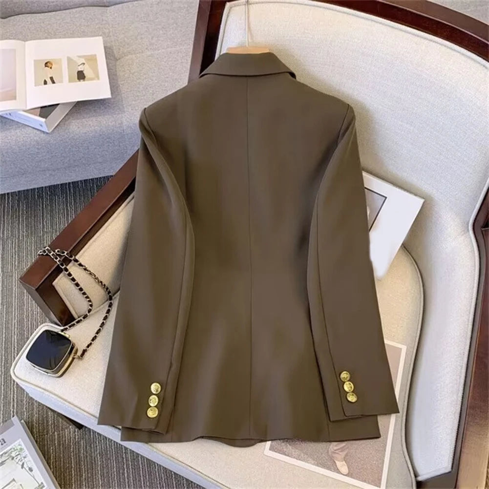 Blazer For Women Elegant Suit Jacket Loose Long Sleeve Jacket Beige Casual Solid Color Blazer Fashion Lapel Neckline Style Good Vibrations