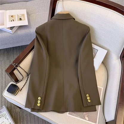 Blazer For Women Elegant Suit Jacket Loose Long Sleeve Jacket Beige Casual Solid Color Blazer Fashion Lapel Neckline Style Good Vibrations