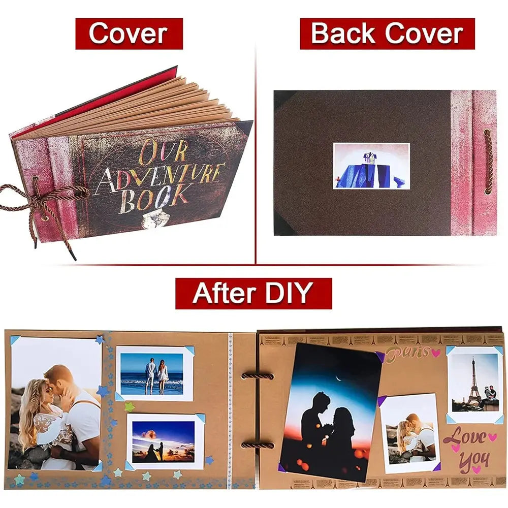 40 Pages DIY Adventure Album Photo Album Handmade Scrapbook Adventure Book Retro Kraft Album Anniversary Wedding Guest Book Good Vibrations