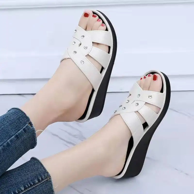 Shoes for Women Summer Women High Heel Slippers Thick Bottom Fashion Home Non-slip Mother Shoes Women Sandals Slippers Women Good Vibrations