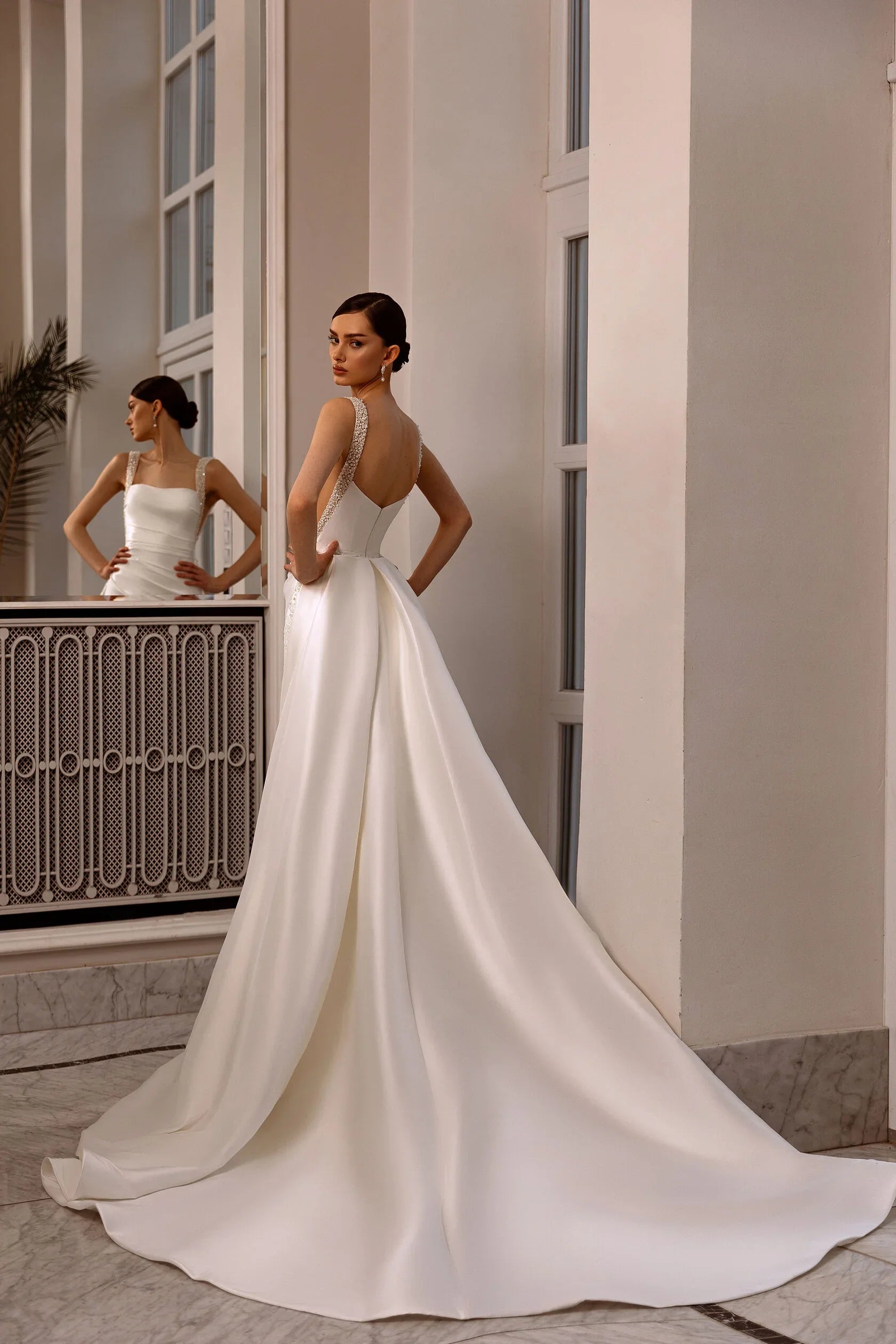 Sharon Said Satin Mermaid Wedding Dress Luxury Beaded Pearls Long Train Sexy Backless Bridal Gowns SW490 Customized Good Vibrations