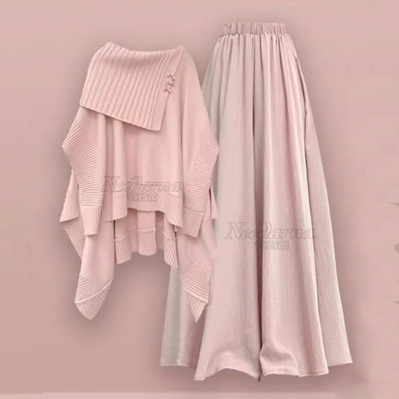 Autumn Set Women 2025 New Sweet and Fashionable Versatile Knitted Sweater Loose Slimming Half Body Skirt Pants Two-piece Set Good Vibrations