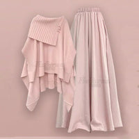 Autumn Set Women 2025 New Sweet and Fashionable Versatile Knitted Sweater Loose Slimming Half Body Skirt Pants Two-piece Set Good Vibrations