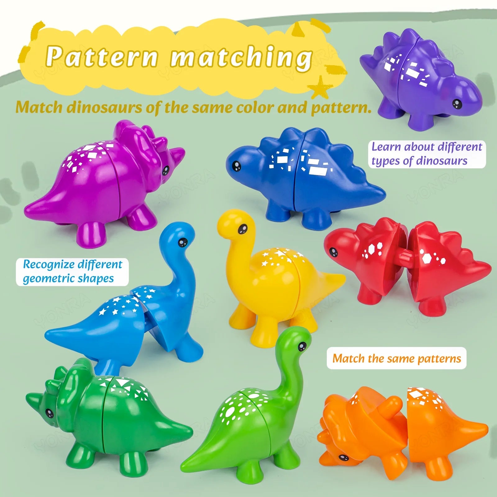 Matching Dinosaur Toy With storage bucket Montessori Toys for Kids Counting Learning Toys for Toddlers Children Development Game Good Vibrations